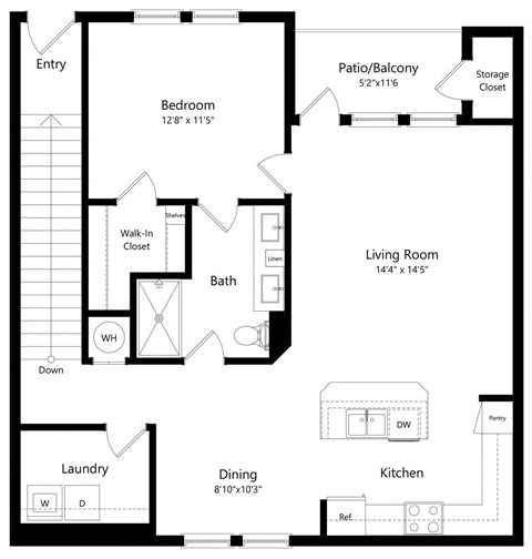One Bedroom Floor Plan | 982 Sq. Ft. at The Sedona Luxury Apartments in Tampa FL